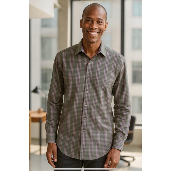 ROBERT GRAHAM SHIRT M CONTRAST CUFF COLLAR CHECK CASUAL LUXURY BOLD EMBROIDERED - Picture 1 of 13